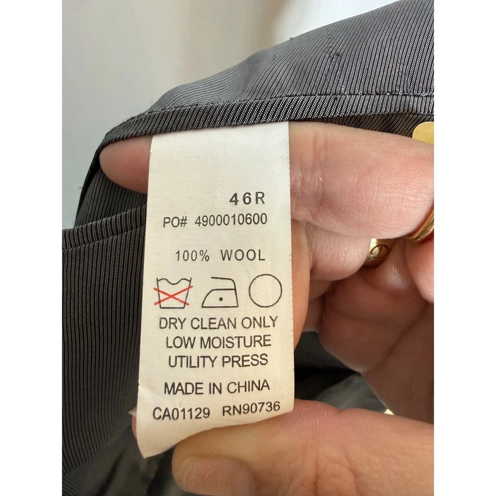 Calvin Klein Mens Navy Blue 100% Wool 2-Button Suit Jacket Blazer Size 46R